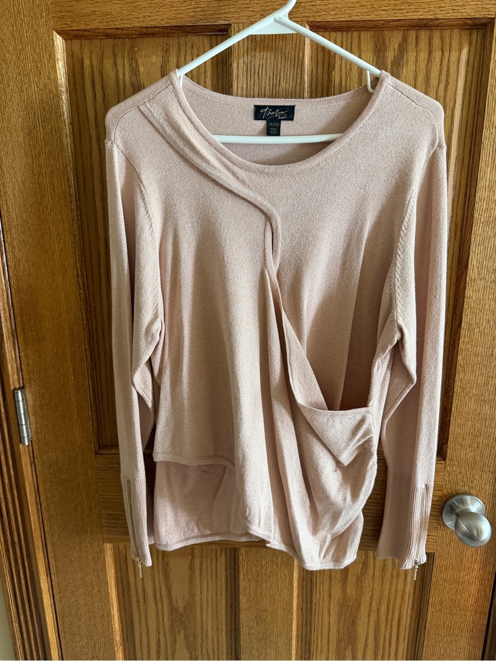 Thalia Sodi Wrap XL Women's Blush Long-Sleeve Draped Knit Top